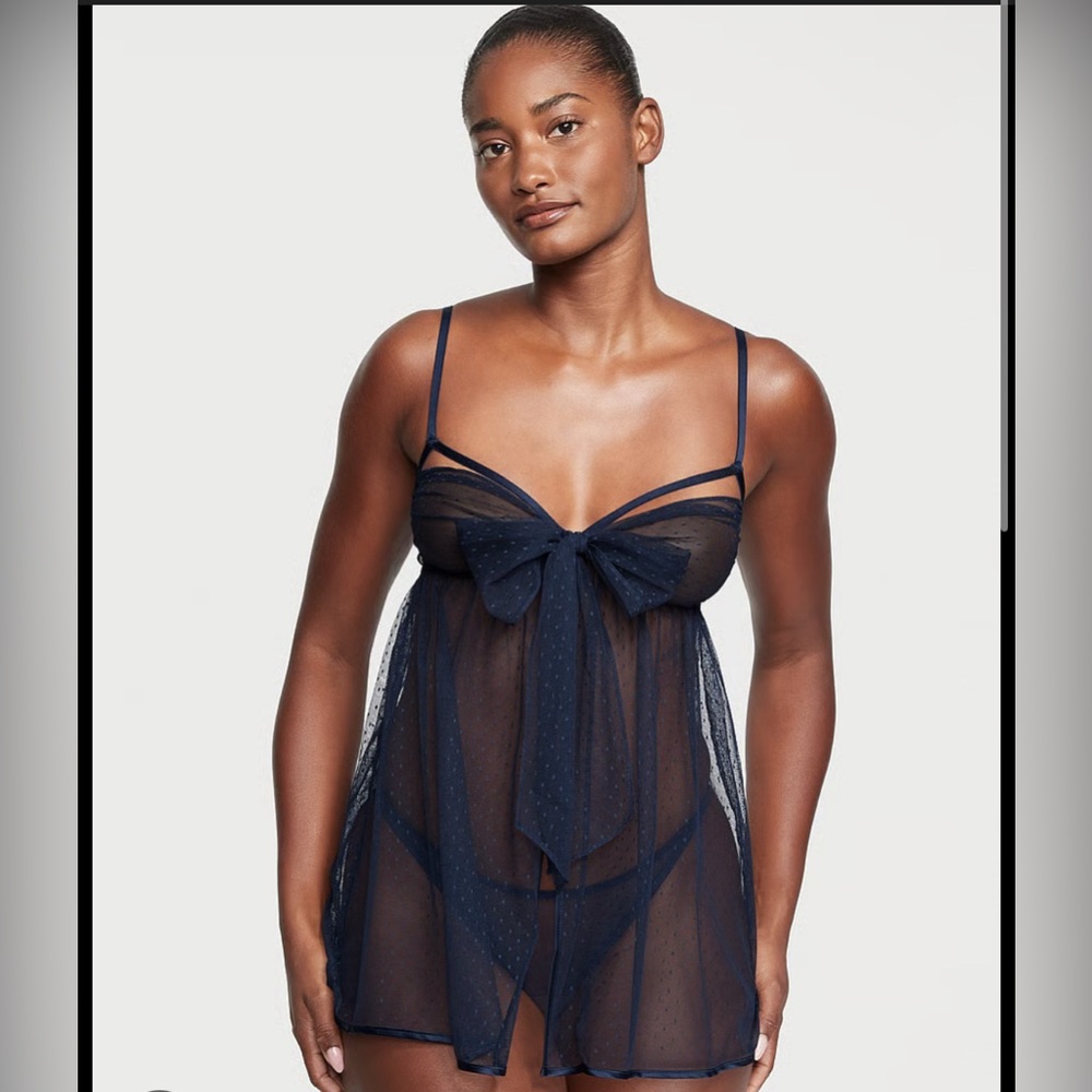 Sheer Dotted Mesh Babydoll Panty Set